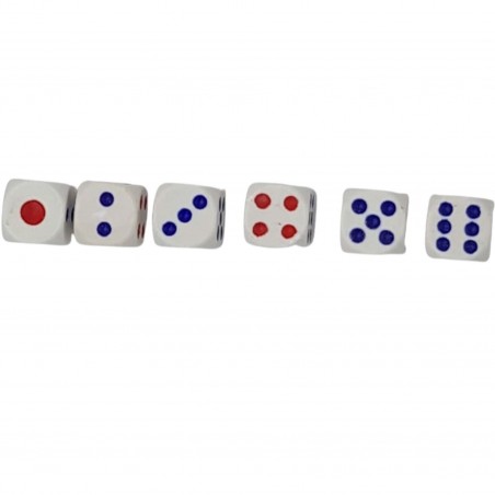 6 zaruri, 12 mm, albe cu puncte albastre si rosii