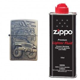 Запалка тип Zippo, 3D релеф, метална, King of 4wd и течност Zippo 125 мл M2
