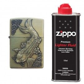 Запалка тип Zippo, 3D релеф, метална, риба и течност Zippo 125 мл P1