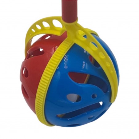Интерактивна играчка, топка с дръжка, дрънкалка, 7 x 7 x 40 см, синьо/червено