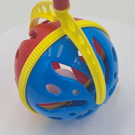 Интерактивна играчка, топка с дръжка, дрънкалка, 7 x 7 x 40 см, синьо/червено