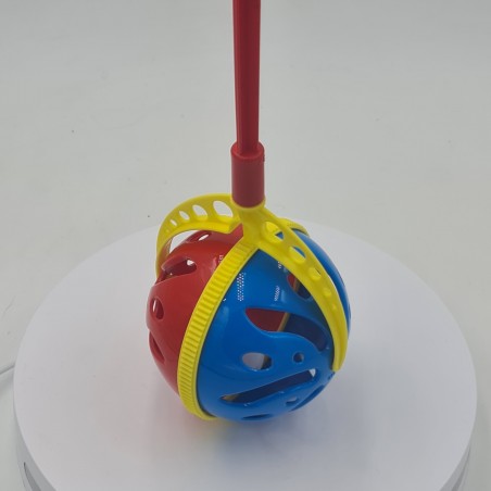 Интерактивна играчка, топка с дръжка, дрънкалка, 7 x 7 x 40 см, синьо/червено