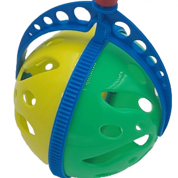            Jucarie interactiva, minge cu maner, zornaitoare, 7 x 7 x  40 cm, galben/verde
         