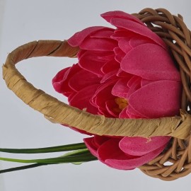Кошница, флорална аранжировка от рози „Кошница с цветя“, сапунени цветя, модел цвете на водна лилия, 30x17x15 см