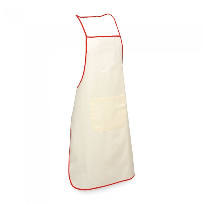Konyhai kötény pamutból, elülső zsebbel, fehér-piros 60/90 cm, chili