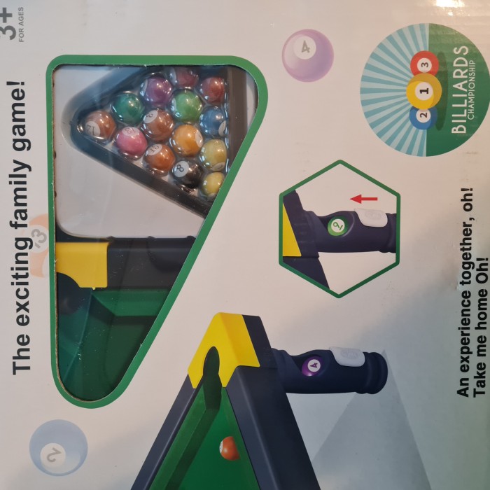            Masa de biliard pentru copii din plastic, cu accesorii incluse si picioare, 55x30x14 cm
         