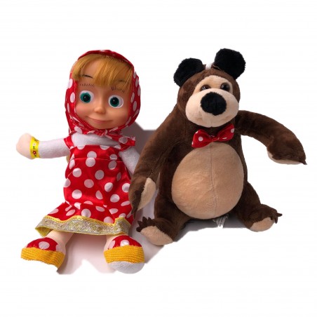 Papusi Masha si Ursul, Masha cu Scufita Rosie cu Buline Albe care canta si Ursul care Sforaie