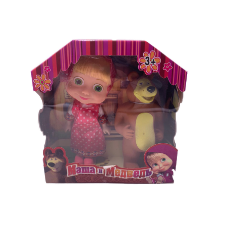 Jucarie Papusi Masha si Ursul, Masha cu Scufita rosie cu Buline Albe , Ursul, Plastic, 15 cm