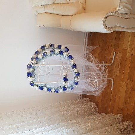 Tul pentru decor cristelnita, trandafiri sapun albastrii si albi, 260 cm