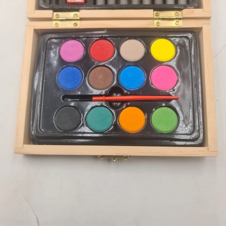 Acuarele, 12 Culori, Creioane Colorate, Cutie Lemn, 16 cm, Crem