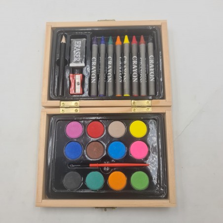 Acuarele, 12 Culori, Creioane Colorate, Cutie Lemn, 16 cm, Crem