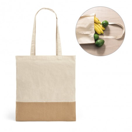 Sacosa din bumbac 100%, detalii iuta,  37 x 41 cm, manere 65 cm, gri