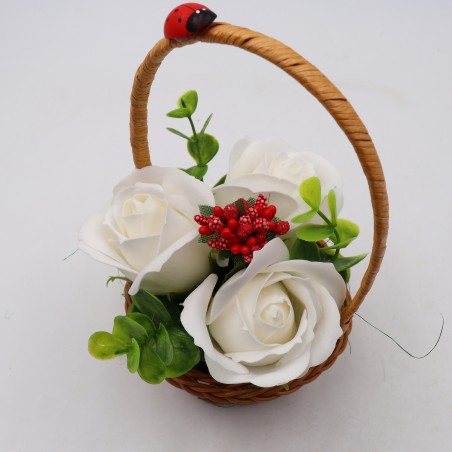 Aranjament Floral, Cosulet Trandafiri,  3 Trandafiri Albi din Sapun
