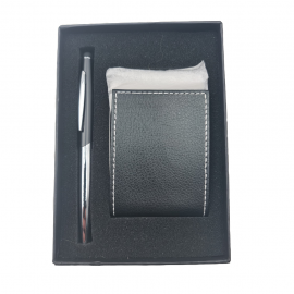 Комплект за химикал и портфейл за карти, метал, еко кожа, черен, 16*10 см