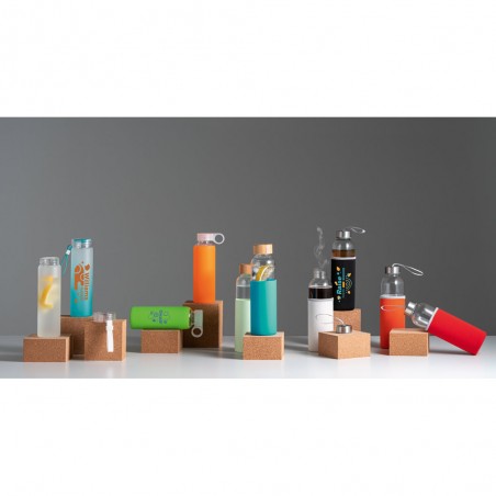 Sticla sport din sticla borosilicata cu capac si protectie siliconica, capacitate 380 ml
