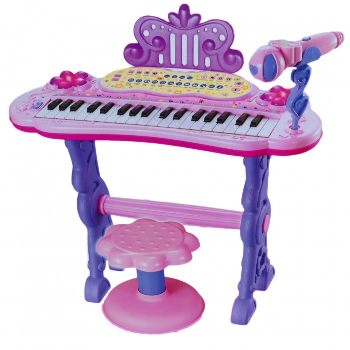            Pian de Jucarie, MP3, Lumini, Functie Touch, Karaoke, Cablu Incarcare, Scaun, 50 cm, Multicolor
         
