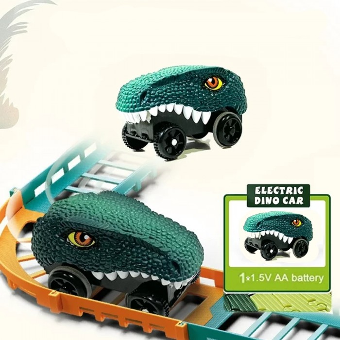            Építőjáték, 49 darabos, elektromos dinoszauruszos autók, versenypálya, gyerekeknek, 55 cm
         