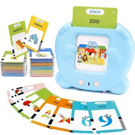Montessori játék gyerekeknek, angol nyelv tanuló készlet kártyaolvasóval, 224 szó, MicroUSB, kék