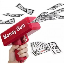 Пистолет за пари Money Gun, за хвърляне на банкноти, за партита, включени банкноти, червен, 19 см