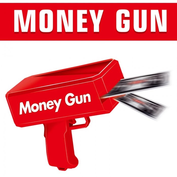            Money Gun, Pistol de aruncat bani, Pentru Petreceri Bancnote Incluse, Rosu, 19 cm
         