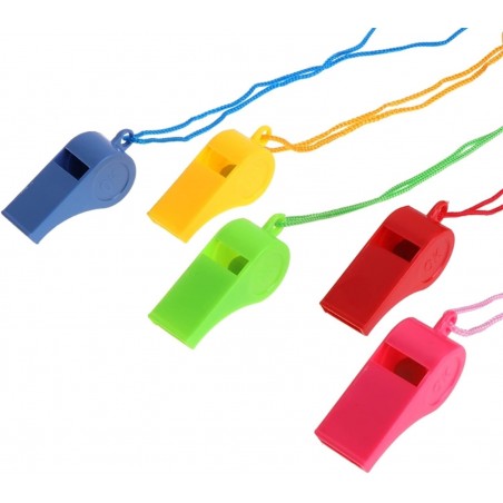 Set 5 fluiere cu snur arbitru, Plastic, Multicolor