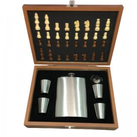 Set Sticla cu 4 Pahare, Cutie Speciala Sah, Piese Sah Incluse, Sticla