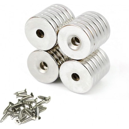 Set 20 magneti foarte puternic pentru surub, gri, disc, simplu, 15 mm X 4 mm