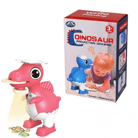 Dinoszauruszos projektor, rajzoláshoz, festőjáték gyerekeknek, 8 színnel, 20 cm, rózsaszín