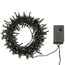 Коледна светлинна инсталация, бели светлини, 100 LED, зелен кабел