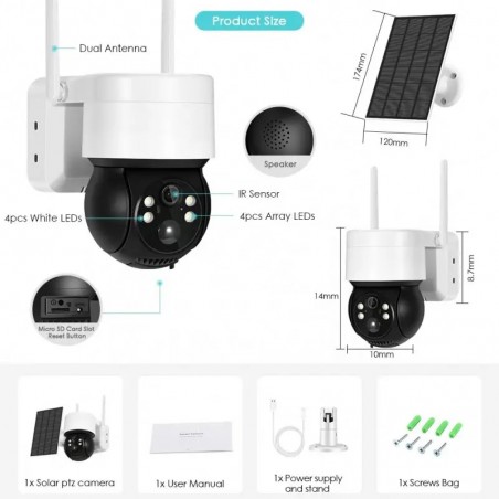 Camera de Supraveghere, Panou Solar , JT-8258T, Rezistenta la Ploaie si Praf, Wifi IP66