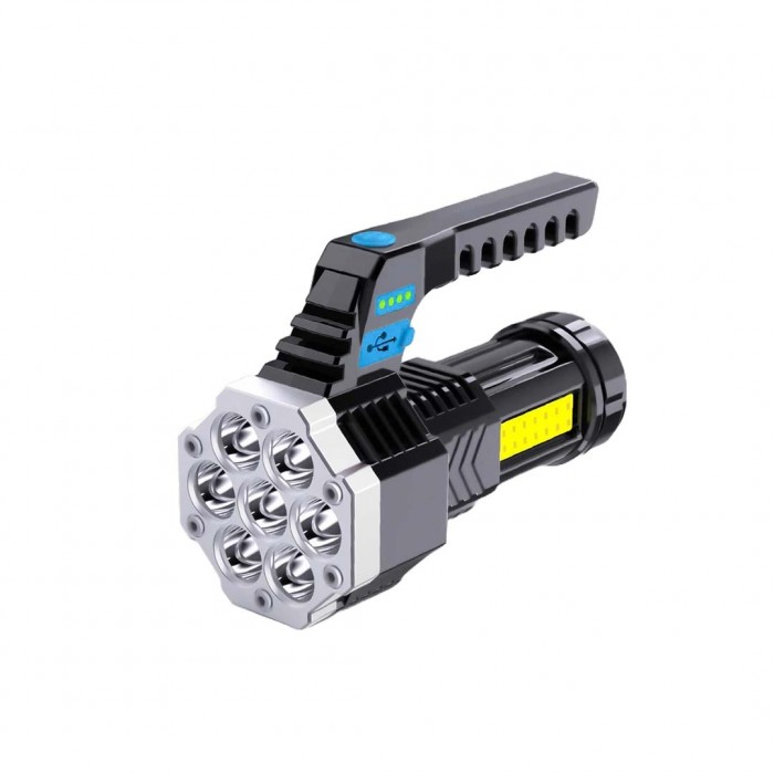            Lanterna Puternica de Mana, ABS, Lumini laterale COB,7 LED, 2 IN 1, Afisare Procentaj Baterie, lumina alba
         