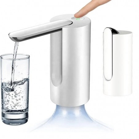 Дозатор за вода, USB зареждане, сгъваема дюза, бял, за бутилка, 15 x 7 см