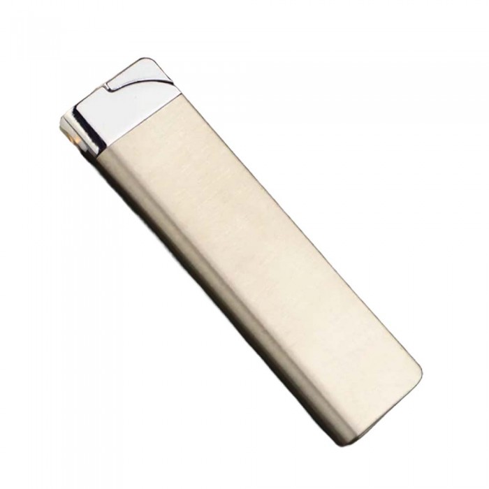            Bricheta cu Flacara Verde, Model Slim de Metal, Antivant, Reincarcabil, 8 cm
         