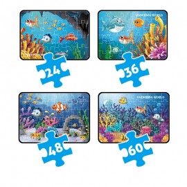 4 darab víz alatti halas puzzle készlet – 24-től 60 darabosig, tanulás játékosan
