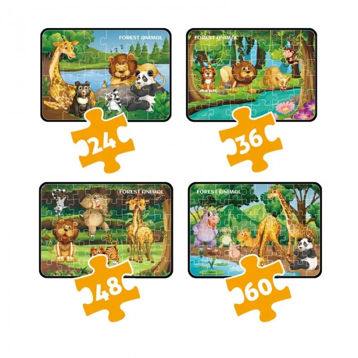            Set 4 Puzzle Animale Padure, De la 24 la 60 Piese, Educatie prin Joaca
         