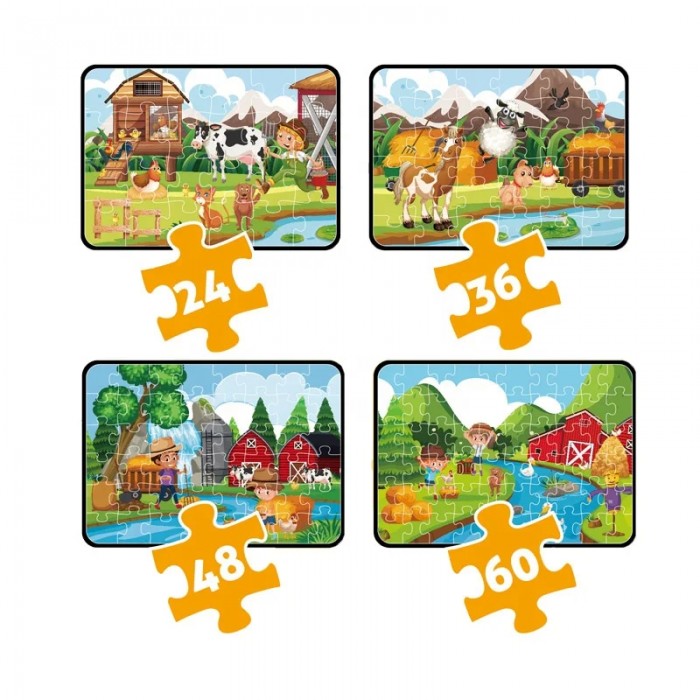            4 darabos Puzzle szett - Farm élet, 24-től 60 darabig, tanulás játék közben
         