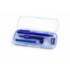 Trusa Set 8 de Geometrie in Cutie pentru Scoala, Plastic, Albastru