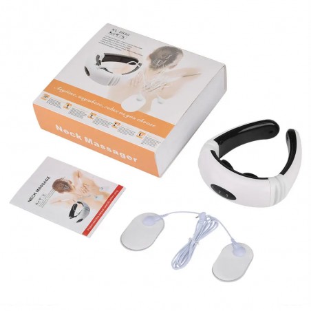 Aparat de Masaj Electromagnetic Pentru Gat si Spate, Alb, Design Ergonomic, 16 Niveluri de Intensitate