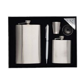 2 rozsdamentes acél fém palack, 9 oz és 3 oz finom italokhoz, pohár és toll
