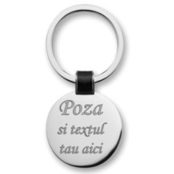 Személyre szabott, kerek fém kulcstartó, fotóval és szöveggel gravírozva