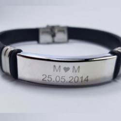 Bratara personalizata neagra piele gravata cu textul tau 2