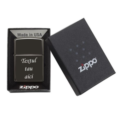 ZIPPO öngyújtó, fekete, gravírozott, a Te szövegeddel személyre szabva