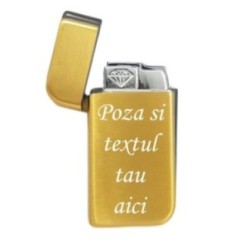 Személyre szabott arany öngyújtó, szélálló, a te fotóddal és szövegeddel gravírozva, E2