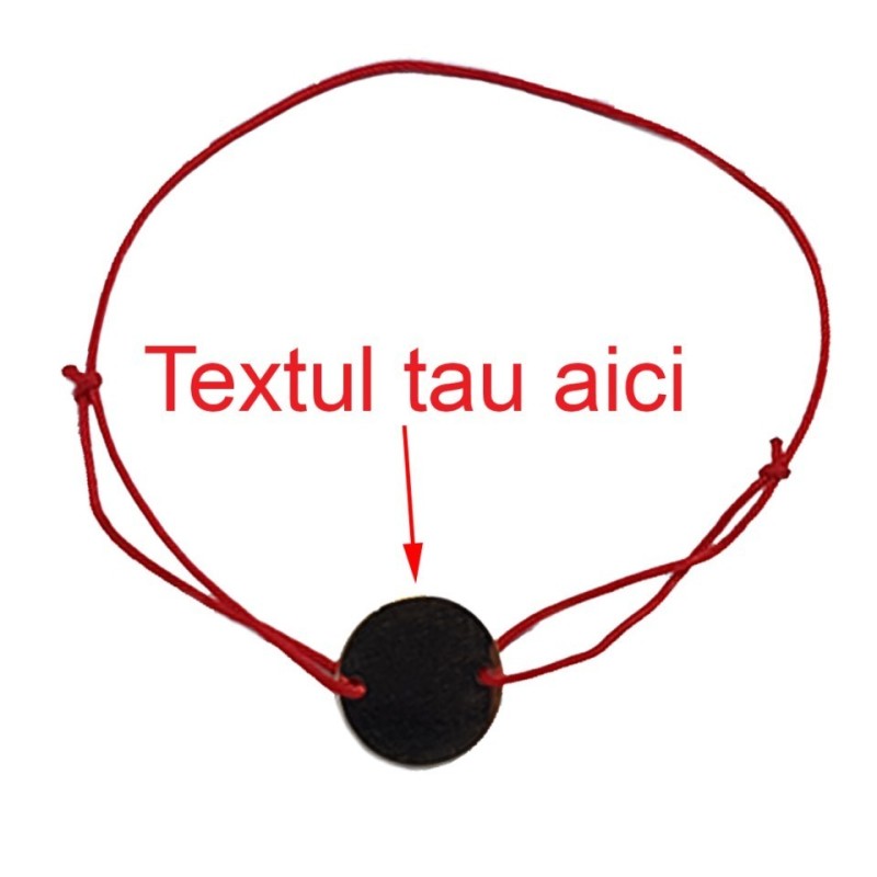            Bratara rosie cu banut argintiu personalizata cu textul tau
         