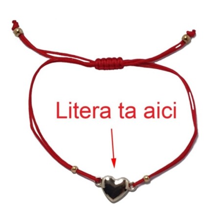 Bratara rosie cu pandantiv charm inima personalizata cu litera ta
