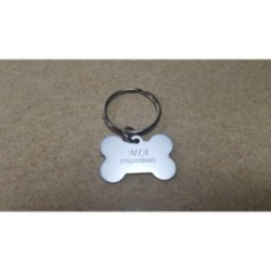 Breloc metalic in forma de os. caine. catel. gravat personalizat cu textul tau 2
