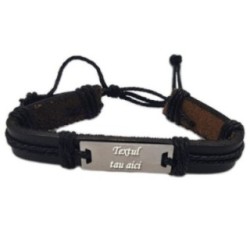 Bratara neagra piele ajustabila cu textul tau model 1