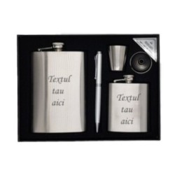 Set 2 sticle metal otel inoxidabil gravate personalizate cu textul tau. pahar si pix