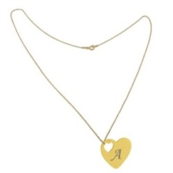 Lant argint 925 placat cu aur de 18k 50 cm si charm inima argint 925 placat cu aur de 24k. gravat litera ta 2
