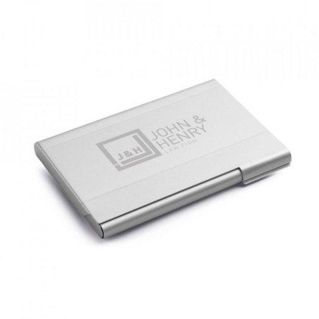 Suport carti de vizita aluminiu, gravat, personalizat cu nume sau sigla, 95 x 65 x 7 mm